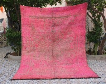 Vintage Large Moroccan Rug in Pink - Handmade Wool Rug with Tribal Design, Perfect for Bohemian Living Room Decor!!