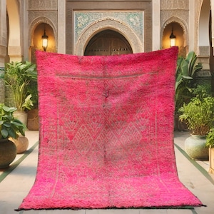 Vintage Large Moroccan Rug in Pink - Handmade Wool Rug with Tribal Design, Perfect for Bohemian Living Room Decor!!