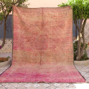 Vintage Large Pink Moroccan Rug: Handmade Wool Tribal Design