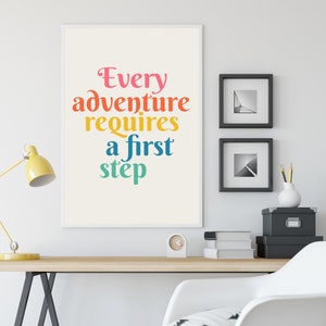Quote print, every adventure requires a first step, book print, Alice&#39;s Adventures in Wonderland, inspirational quotes, rainbow print,
