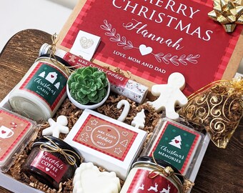 Christmas Gift Box, Happy Holiday Gift, Christmas Gift Set, Christmas Gift for Mom, Holiday Gift Hamper, 2 Crystal Candles - LoveNspire