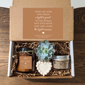 Loss of Parent Gift Box with Candle and Succulent. Memorial. Personalize text and colors. Mom Dad. 8oz Soy Vanilla.B1