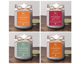 Fall Scented Candles Set of 4. Pumpkin Spice Fall Gift. 8oz Soy. BW Collection.