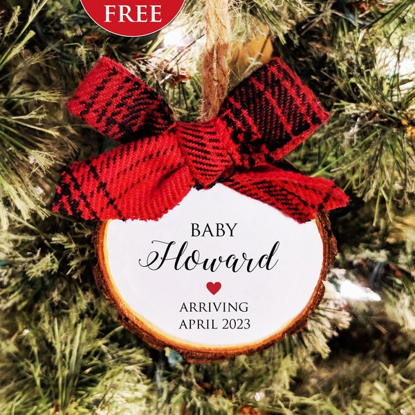 Pregnancy announcement ornament. Arriving. Baby announcement.  Personalized, free personalization. All Ornaments buy 2 get 1 FREE.