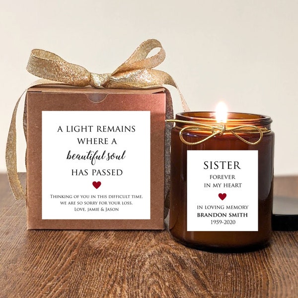 Loss of Sister Memorial Gift Candle. Personalize Text and Colors. 8oz Soy Vanilla.