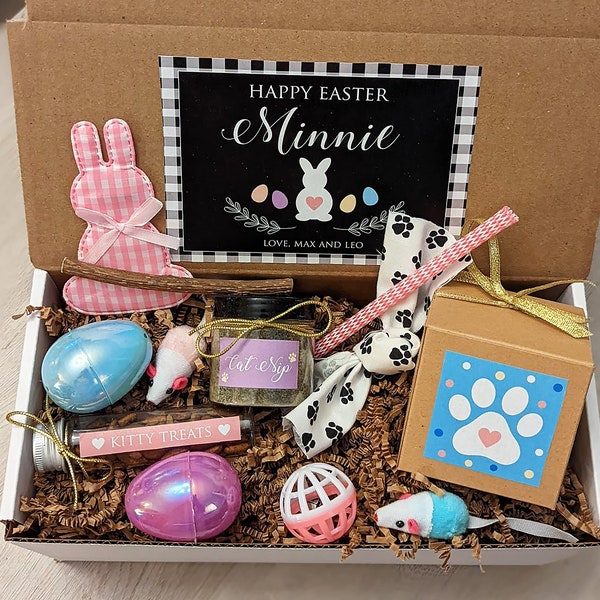 Easter Gift For Cat. Gift for Cat, Personalized Box for Cats. Handmade Catnip Toys, Treats, Silvervine Sticks, and more Toys. Easter Basket.