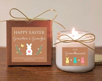 Easter Gift for Grandparents Personalized Candle. Grandbunnies. For Grandma. For Grandpa. You pick text and colors.