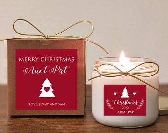 Personalized Christmas gift Candle. Pick text and colors. Gift for parents, grandparents, friend. Soy Vanilla.