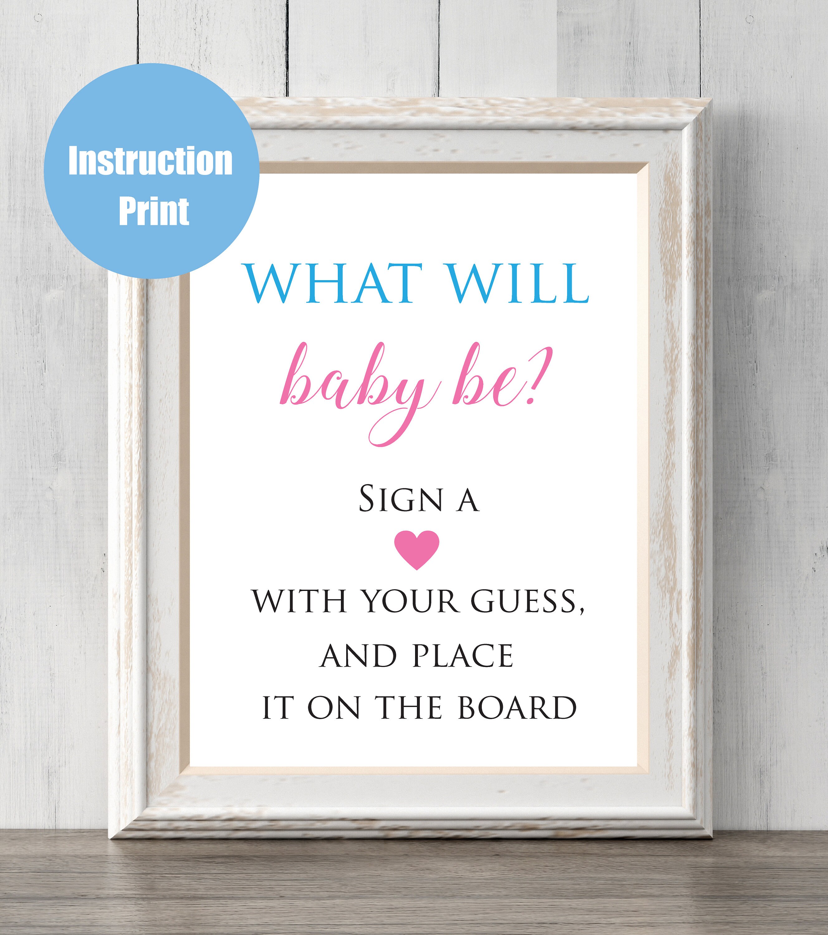 Gender reveal idea framed guess print with hearts. Baby | Etsy