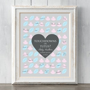 Gender Reveal Party Idea. Touchdowns or Tutus? Football. Personalized Print for your guests to sign or guess gender. Prints BUY 2 GET 1 FREE