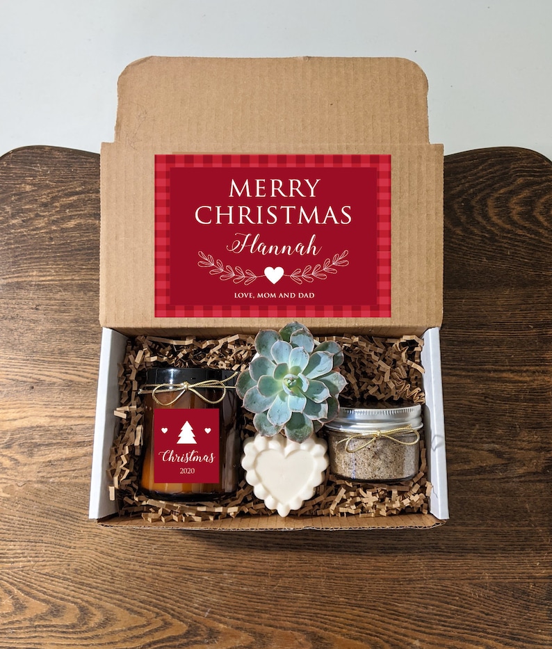 Christmas Gift Box for women with Succulent and Candle. For Etsy