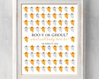 Boo-y or Ghoul? Halloween Gender Reveal Idea. Ghost Guest Book Print or Guess Gender. What Will Baby Boo Be?