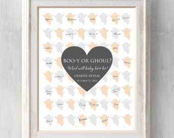 Halloween Gender Reveal Idea. Boo-y or Ghoul? Ghost Guest Book Print or Guess Gender.