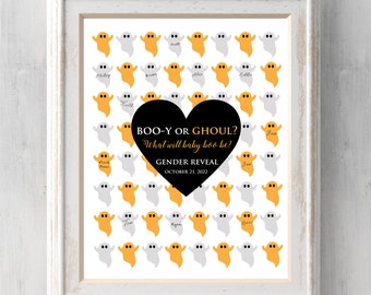 Halloween Gender Reveal Idea. Boo-y or Ghoul? Ghost Guest Book Print or Guess Gender.