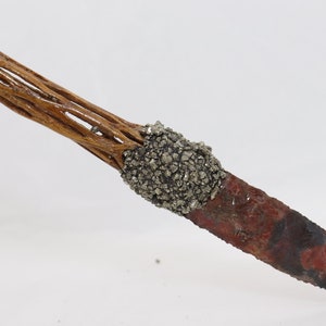 Flint Ridge Flint Presión Flake Flint Knapped cuchillo hoja en mango de cactus Cholla con pirita triturada; cuchillo de cuello para cosecha de hierbas; abrecartas