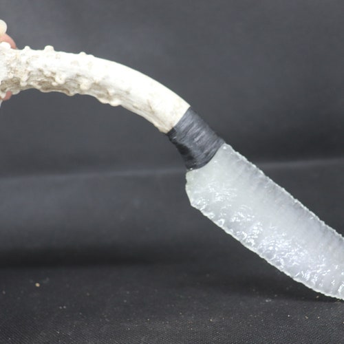 White Fiber Optic shops Glass Knife Blade On Deer Antler Handle Using Imitation Sinew-Knife Includes Western Juniper Cedar Wood Stand