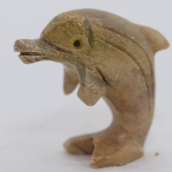 1-1/4" Hand Carved Stone Soapstone Dolphin Figurine Made In Peru Exact Item Pictured + Free Shipping!!