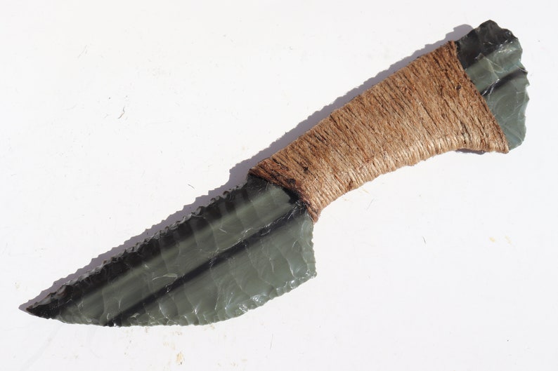Burns Green Obsidian Knife Flint Knapped From Solid Stone Etsy