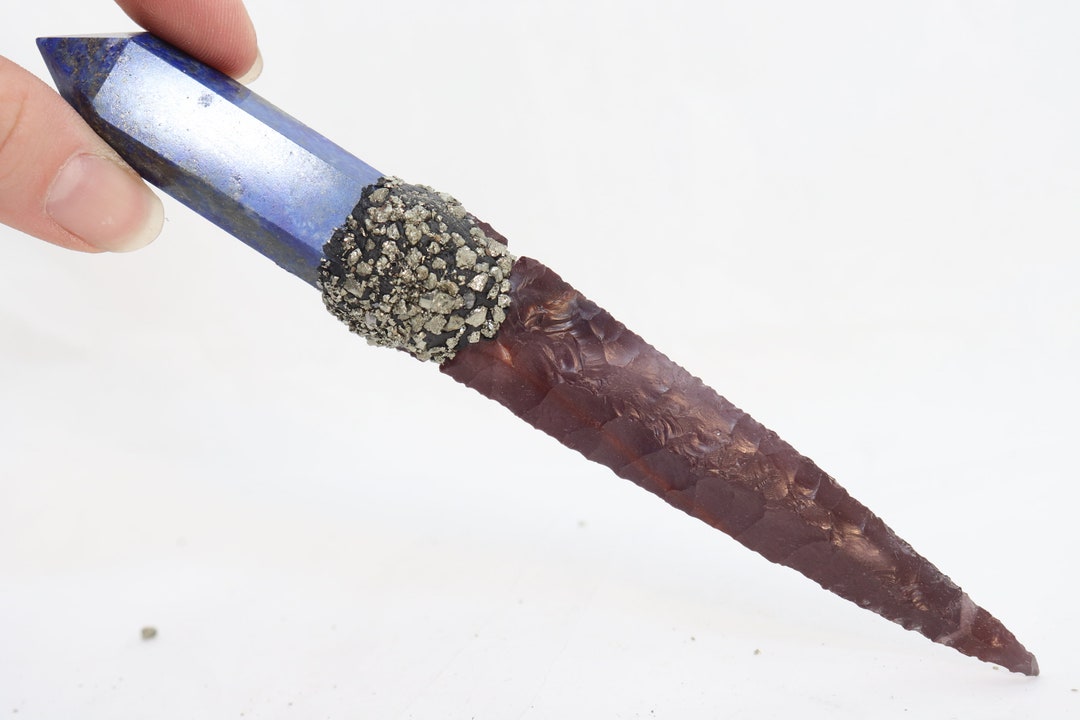 Australian Mookaite Flint Knapped Blade on Polished Lapis Handle W