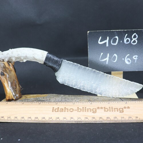 White Fiber Optic shops Glass Knife Blade On Deer Antler Handle Using Imitation Sinew-Knife Includes Western Juniper Cedar Wood Stand