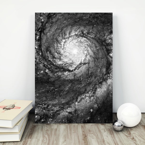Printable Spiral Galaxy Outer Space Black and White Abstract Art Print