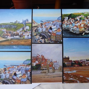 Cartão Caleidoscópio de Cenas da Costa de Yorkshire Whitby Staithes Scarborough Robin Hoods Bay