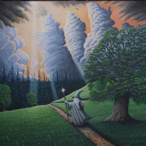 Gandalf leaving the Shire. Canvas print of original oil painting by Will Ellen 20 x 16