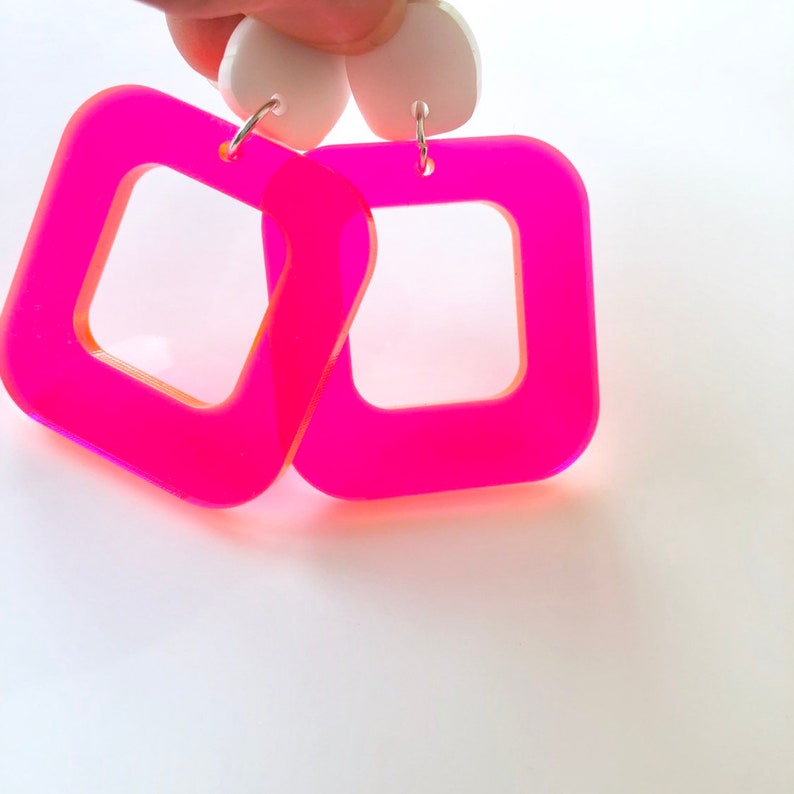 Don't Be A Square Neon Acrylic Statement Earrings Laser image 1