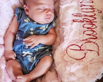 Baby gift Personalized Pink blanket newborn gift Minky Gift for her Pink baby girl gift Keepsake Blanket Embroidered Blanket Luxe