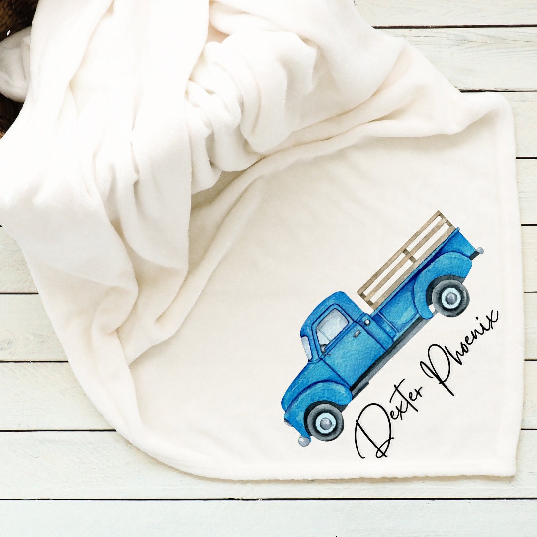 Blue Vintage Truck Blanket Personalized Baby Blanket Gift Etsy