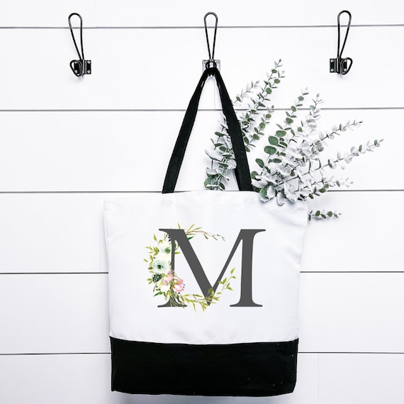 Personalizzata Iniziali Borsa Tote in Tela Donna, Cotone Tote Bag Borsa Shopper e Cosmetica Borsa, Idea Regali per Amica, Collega, Mamma, Regalo di Compleanni, Nozze, Natale E