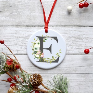 Letter E Ornament, Alphabet,  Floral, Christmas Tree Decorations,Merry Christmas Ornament, Christmas Tree