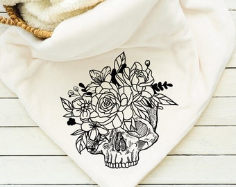 Floral Skull Blanket, Throw, Minky, Sherpa, Gift for her, Gift for Him