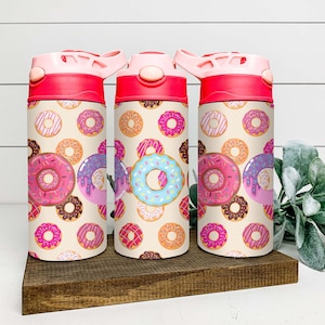 Personalized Flip Top Kids Cup, Kids tumbler, Donuts, Desserts, Sippy Cup, Custom 12 oz Water Bottle, Toddler Cup,