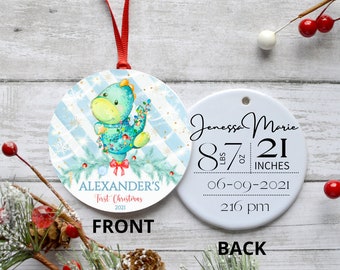 My First Christmas, Baby's First Christmas, Dinosaur, Birth Stat Ornament, Baby Ornament, Gift for him, Gift for new parents,