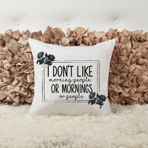I dont like morning people or mornings or people, Swearing Pillow, Gift for her, Sassy Pillow, Accent Pillow, Custom Home Decor,