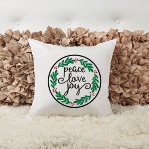 Peace Love Joy, Christmas, Accent Pillow Cover, Mom Gift, Custom Home Decor, Winter Collection