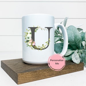 U Kaffeebecher, Alphabet Becher, Buchstabe U, Floral, Gold, Geschenk für ihn, Geschenk für sie, Inspiration Kaffeebecher, Teebecher