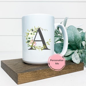 Kaffeebecher, Alphabet Becher, Buchstabe A, Floral, Gold, Geschenk für ihn, Geschenk für sie, Inspiration Kaffeebecher, Teebecher