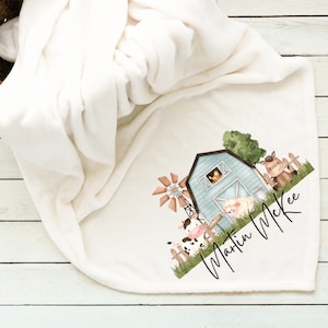 Blue Barn Blanket, Farm, Personalized Baby Blanket, Gift for girl, Baby Shower Gift, Baby Blanket, Custom Baby Blanket,