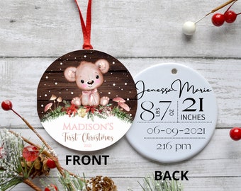My First Christmas, Baby&#39;s First Christmas, Teddy Bear, Birth Stat Ornament, Baby Ornament, Custom, Personalized, Newborn, Merry Christmas,
