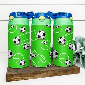Personalized Flip Top Kids Cup, Kids tumbler, Soccer, Sports, Sippy Cup, Custom 12 oz Water Bottle, Toddler Cup,
