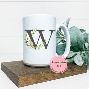 Caneca de café W, caneca do alfabeto, letra W, floral, ouro, presente para ele, presente para ela, caneca de café inspiradora, caneca de chá