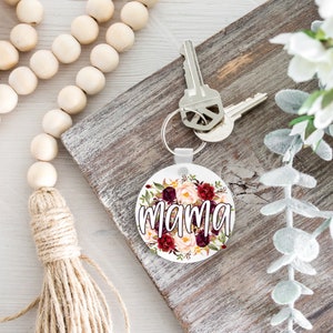 Mama Keychain,  Floral Keychain, Personalized, Gift for mom, Gift for her, adult gift, Business Owner, Water Color,