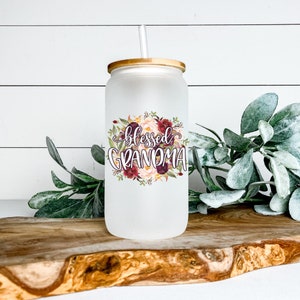 Blessed Grandma Libbey Glass Tumbler, Iced Coffee Cup, 16 oz, Beer Can Glass