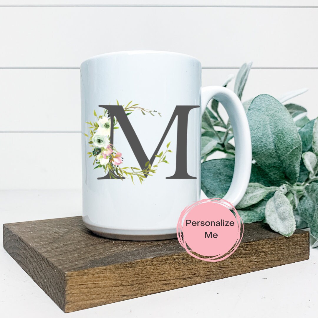 M Coffee Mug Alphabet Mug Letter M Floral Gold Gift for Etsy UK