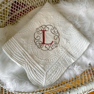 Monogrammed Quilt, Baby Blanket, Newborn Gift, Personalized Quilt, Keepsake Baby Gift,  Baby Shower Gift, Initials, Heirloom Quilt