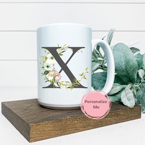 X Kaffeebecher, Alphabet Becher, Buchstabe X, Floral, Gold, Geschenk für ihn, Geschenk für sie, Inspiration Kaffeebecher, Teebecher