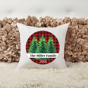 Buffalo Plaid, Christmas Tree, Happy Holidays, Personalized, Family, Christmas, Accent Pillow, Custom Home Decor, Winter Collection