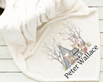 Coperta con animali del bosco, coperta personalizzata per neonati, regalo per bambina, regalo per baby shower, coperta per neonati, coperta personalizzata per neonati,
